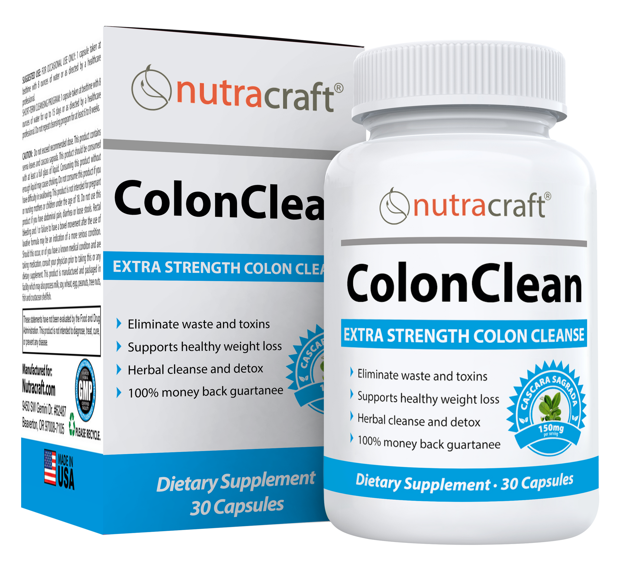 ColonClean 15 Day Colon Cleanse & Detox - 30 Capsules | Nutracraft